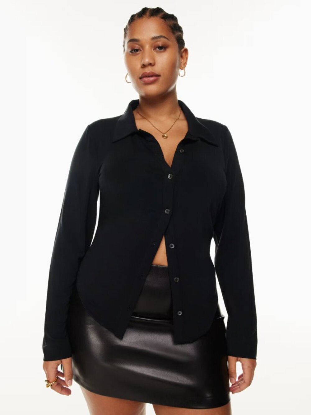Aritzia WILFRED Pose Black Lyocell Jersey Button Front Shirt, Size XS - Picture 13 of 16